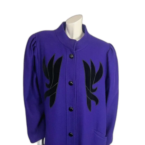 Vintage 1980s Komitor New Wave Purple Wool Jacket Goth Emo Alt Size L - Picture 2 of 7